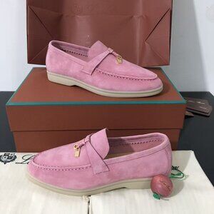 Loro Piana Women's Pink Suede Loafers